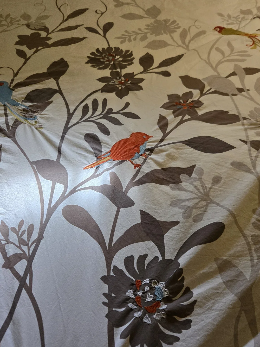 Hillcrest Cotton Neutral Floral Cotton Duvet Cover with Bird And Leaf Print